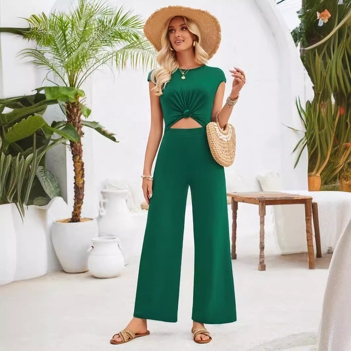 Casual Women's Jumpsuit Summer Round Neck Short Sleeves Knitted - Trendex