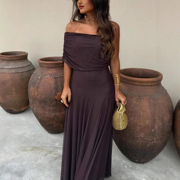 Women's Tube Top Mesh Slim Fit Patchwork Temperament Dress - Trendex