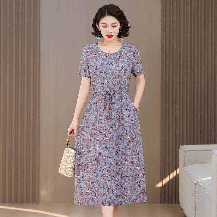 Fashion Cotton Silk Elegant Floral Small Slim Dress - Trendex