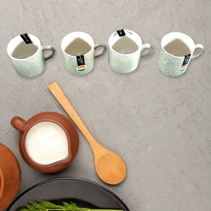 8240 Sunday Funday Ceramic Tea  Cups  Mug With Plastic Snacks Platter And 2 Compartment Chutney Bowl Milk Cup Coffee Cup Breakfast Cup Drinking Mug Or Outdoor For Household Gift For Birthday Wedding Party (6 Pcs Set) - Trendex