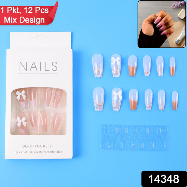 Reusable Press-on Artificial Nails With Adhesive Stickers (12 Pc) - Trendex