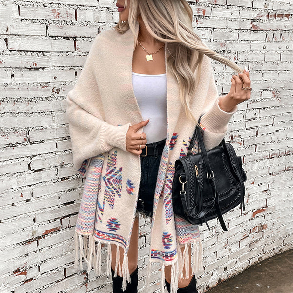 Women's Pop Geometric Jacquard Ethnic Style Tassel Shawl - Trendex