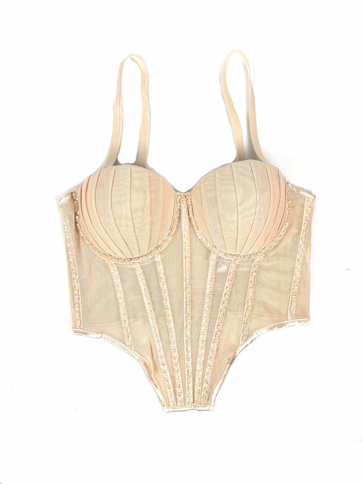 Sexy Mesh With Braces And Breast Pad Can Be Worn Outside Rhinestone Fishbone Plastic Bra - Trendex