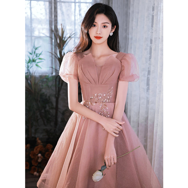 HOOR Women Luxury Puff Sleeve Backless Shiny Prom Gown - Trendex