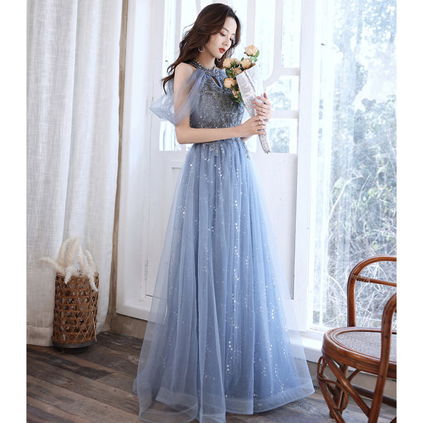 Host French Banquet Blue Long Dress - Trendex
