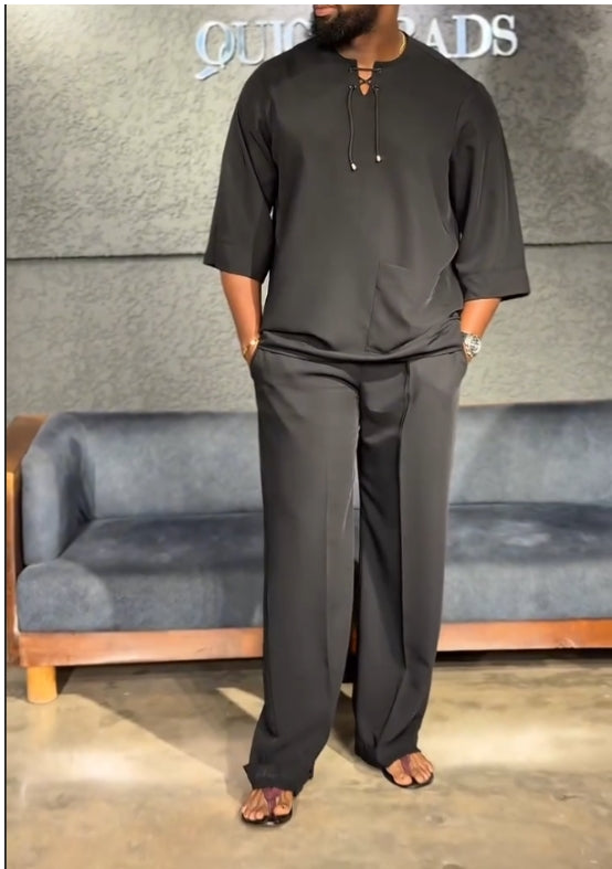 Men's Casual Shirt High Waist Pants Two Piece Suit - Trendex