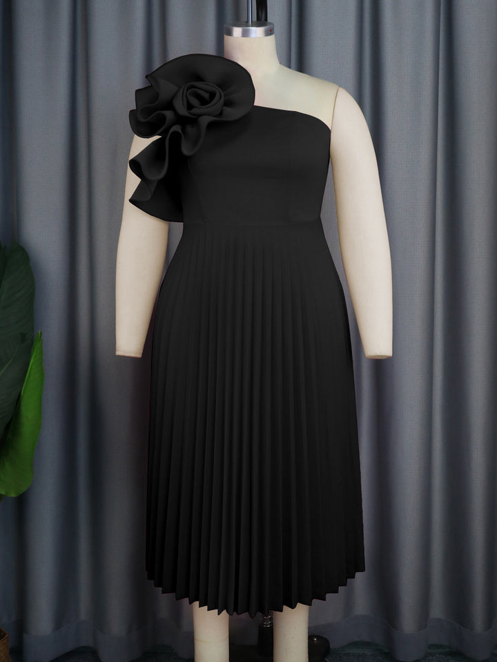 Shoulder Diagonal Collar Pleated Skirt - Trendex
