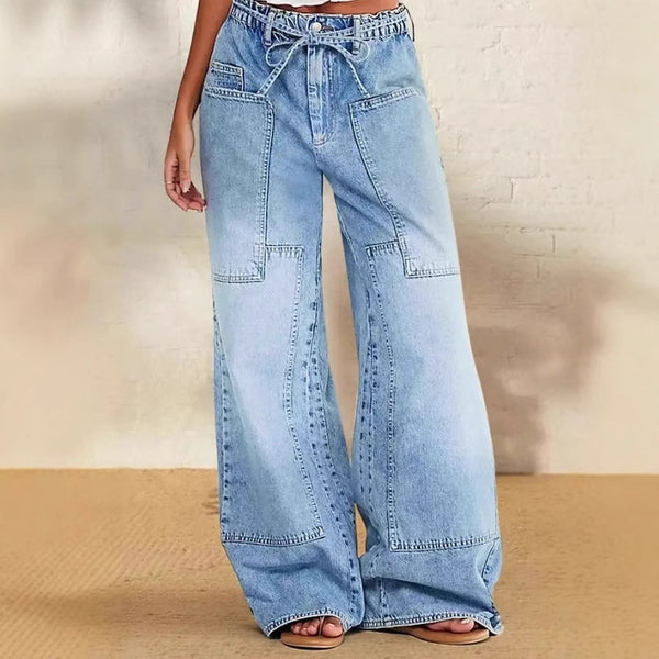 Light Blue Wide Leg Pocket Casual Jeans - Trendex