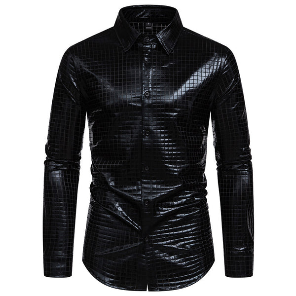 Plaid Bronzing Printed Stage Costume European Size Men's Long-sleeved Shirt - Trendex