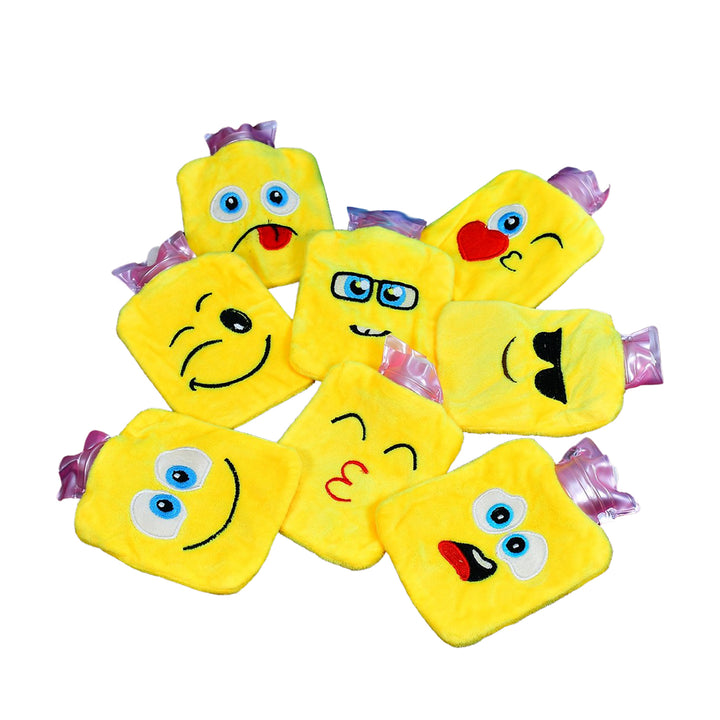 6535 1pc Mix Emoji Designs Small Hot Water Bag With Cover For Pain Relief Neck Shoulder Pain And Hand Feet Warmer Menstrual Cramps. - Trendex
