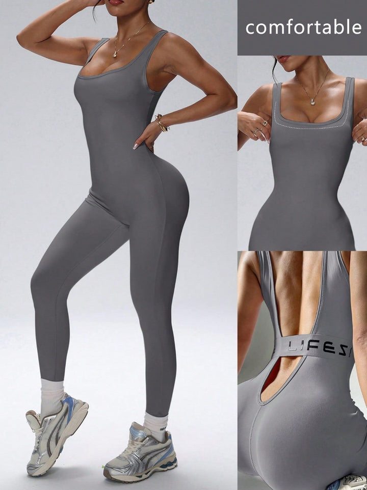 Shoulder Strap Bare Back Letter One-piece Ankle Banded Pants - Trendex