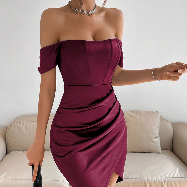 Off-shoulder Collar Spring Women's Mid-length Dress - Trendex