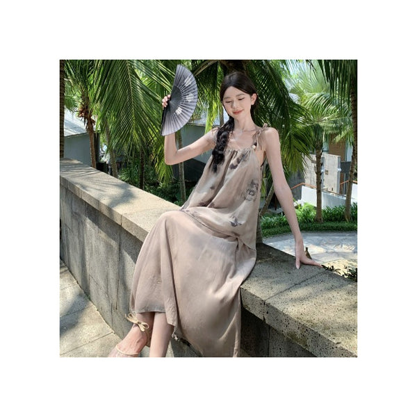 Chinese Style Printed Plus Size Loose Sling Dress Women - Trendex