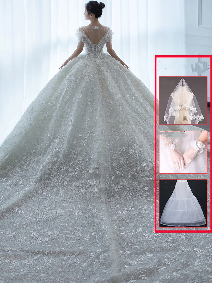 Off Shoulder French Main Wedding Dress - Trendex