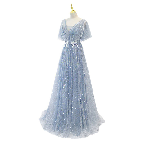 Evening Dress Female Elegant Temperament Host V-neck Super Fairy Thin Long Style - Trendex