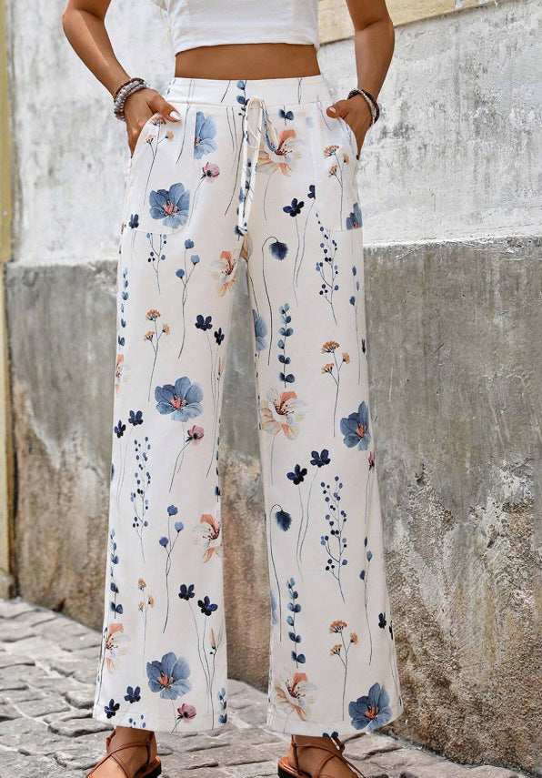 Leisure Wide Leg Pants Printed Loose Trousers - Trendex