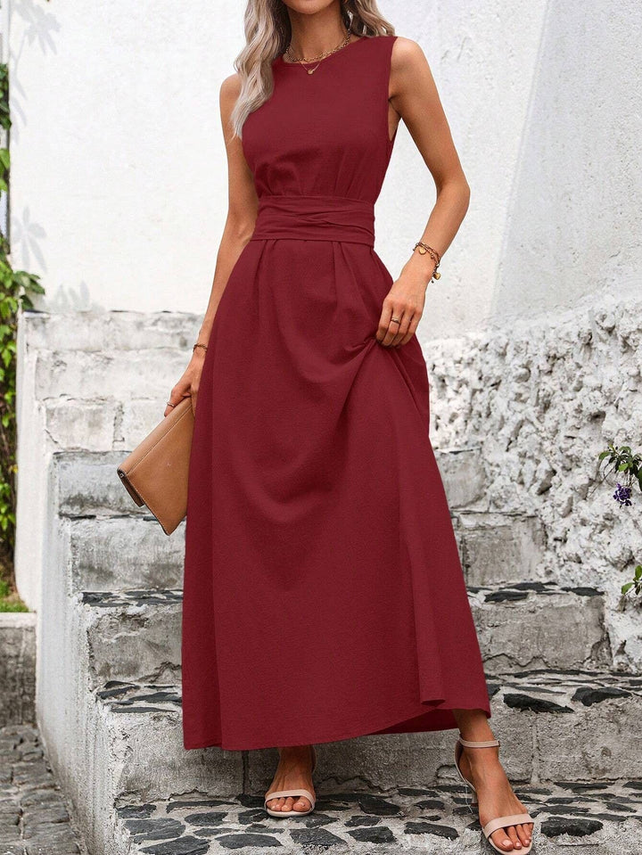 Women's Solid Color Round Neck Sleeveless Loose Casual Dress - Trendex