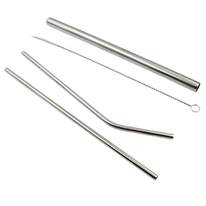 0600 Reusable Stainless Steel Straws With Travel Case Cleaning Brush Eco Friendly Extra Long Metal Straws Drinking Set Of 4 (2 Straight Straws 1 Bent Straws 1 Brush) - Trendex