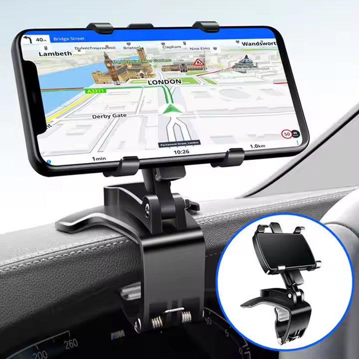 6948  Car Phone Holder Clip Mount 360 Degree Rotation Dashboard Rear View Mirror Sun Visor Smartphone Hud Navigation Fold Stand Plastic Black Compatible For All Smart Phones - Trendex