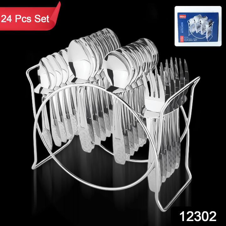 Stainless Steel Cutlery Set With Elegant Storage Stand (24 Pc) - Trendex