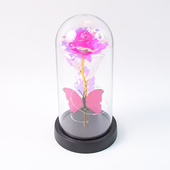 Led Decorative Rose With Butterfly In Transparent Plastic Dome (1 Pc  Battery Not Included) - Trendex
