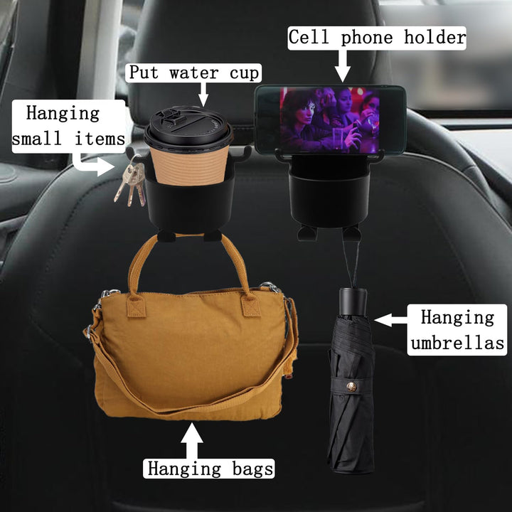 8548 Car Headrest Backseat Organizer 3 In 1 Automotive Cell Phone Drink Cupholder Adapter With Headrest Hooks For Kids And Adults Multifunctional Storage For Car Travel Accessories - Trendex