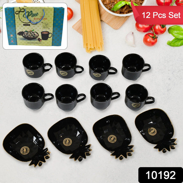 Pine Junction Ceramic Tea  Cups  Mug Set With Pineapple Shape Serving Bowl  (12 Pcs Set) - Trendex