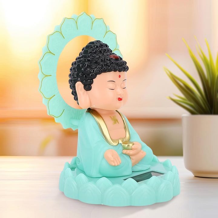 Plastic Solar Powered Moving Head Sitting Action Buddha Statue (1 Pc) - Trendex