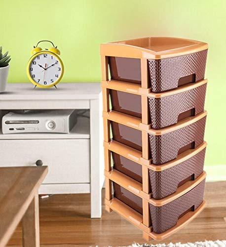 1151 5tier Plastic Modular Drawer System For Multiple Use (Brown Colour) - Trendex