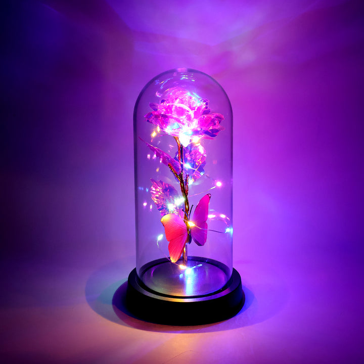Led Decorative Rose With Butterfly In Transparent Plastic Dome (1 Pc  Battery Not Included) - Trendex
