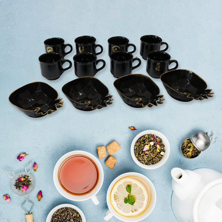 Pine Junction Ceramic Tea  Cups  Mug Set With Pineapple Shape Serving Bowl  (12 Pcs Set) - Trendex