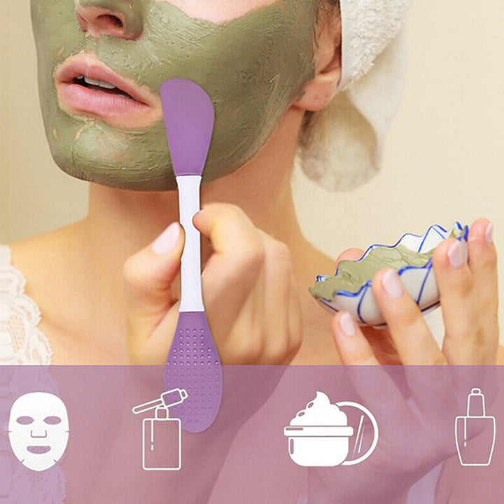 12532 Double-headed Silicone Mask Brush Face Cleansing And Applying Mud Mask Beauty Salon Special Brush Smear Tool Facial Scrub Silicone Wash Scrubber Face Tools (1 Pc) - Trendex