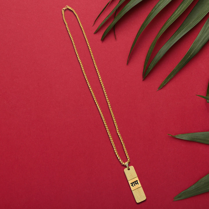 Golden Ram Naam Locket With Chain (1 Pc) - Trendex