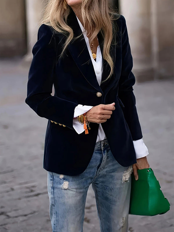Gold velvet elegant slim fit suit jacket