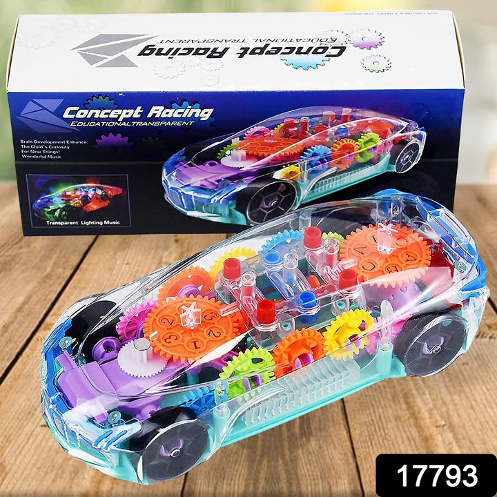17793 Automatic 360 Degree Rotating Transparent Gear Concept Car With Musical And 3d Flashing Lights Toy For Kids Boys  Girls (Multicolor  Battery Not Included) - Trendex