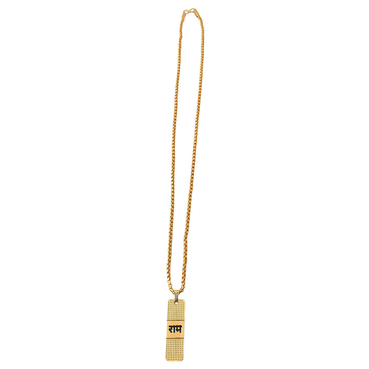 Golden Ram Naam Locket With Chain (1 Pc) - Trendex