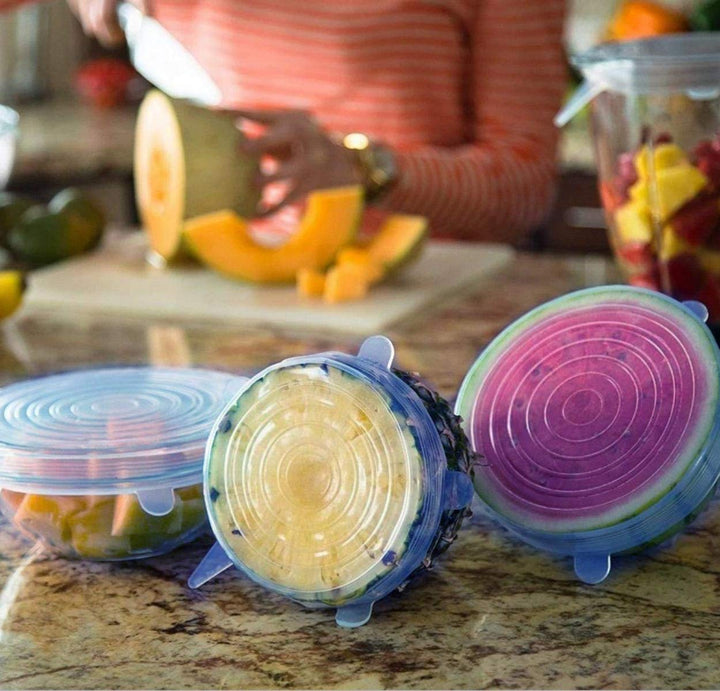 2154 Silicone Stretch Lids Reuseable Microwave Safe Flexible Covers (Set Of 6) (Loose Pack) - Trendex