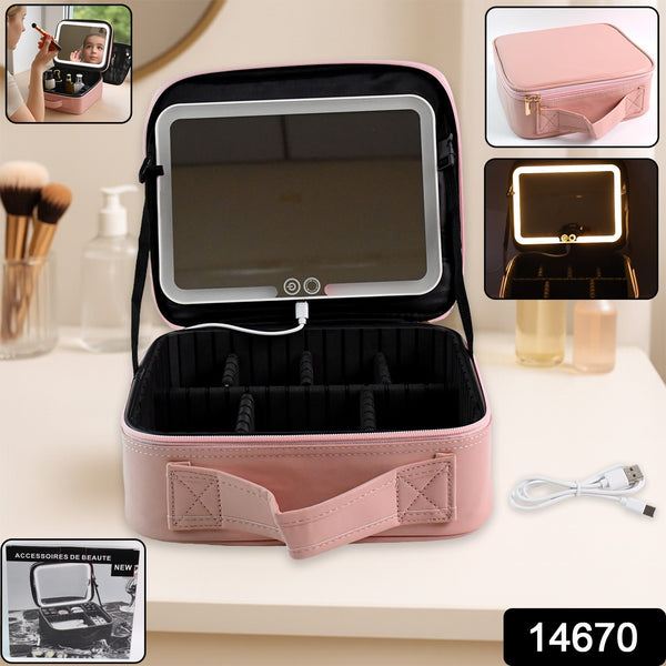 Pink Premium Led Light Makeup Organizer Box (1 Pc) - Trendex