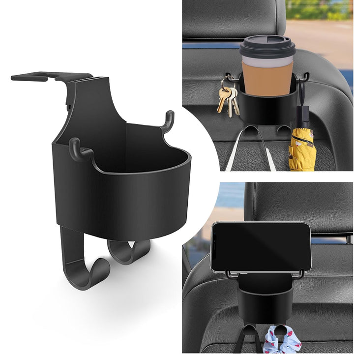 8548 Car Headrest Backseat Organizer 3 In 1 Automotive Cell Phone Drink Cupholder Adapter With Headrest Hooks For Kids And Adults Multifunctional Storage For Car Travel Accessories - Trendex