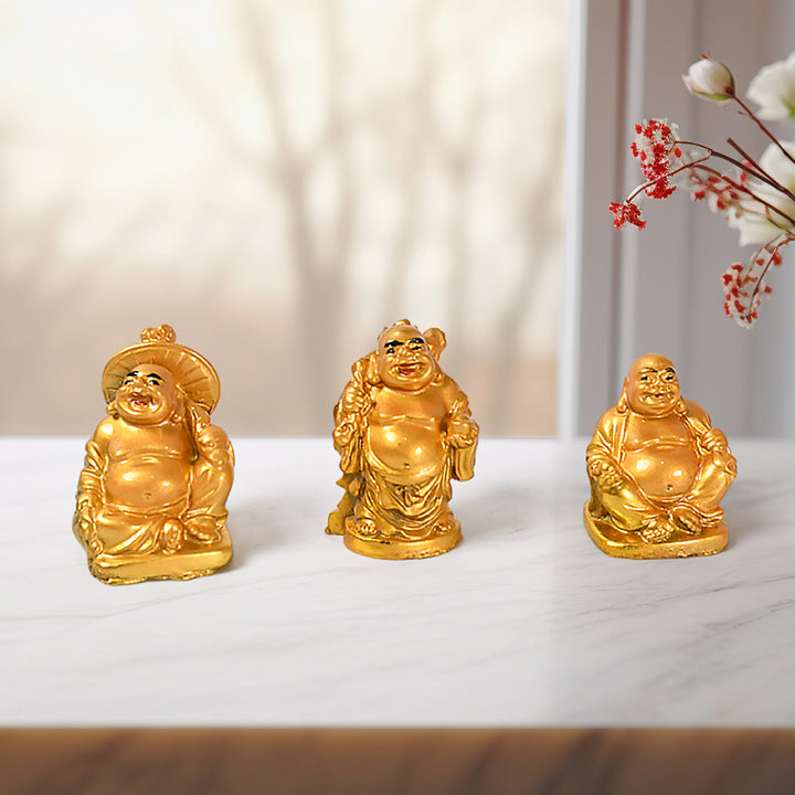 17924 Golden Laughing Buddha Set Of Six Pieces Statue For Happiness Wealth  Good Luck Decor For Wealth And Success (6 Pcs Set) - Trendex