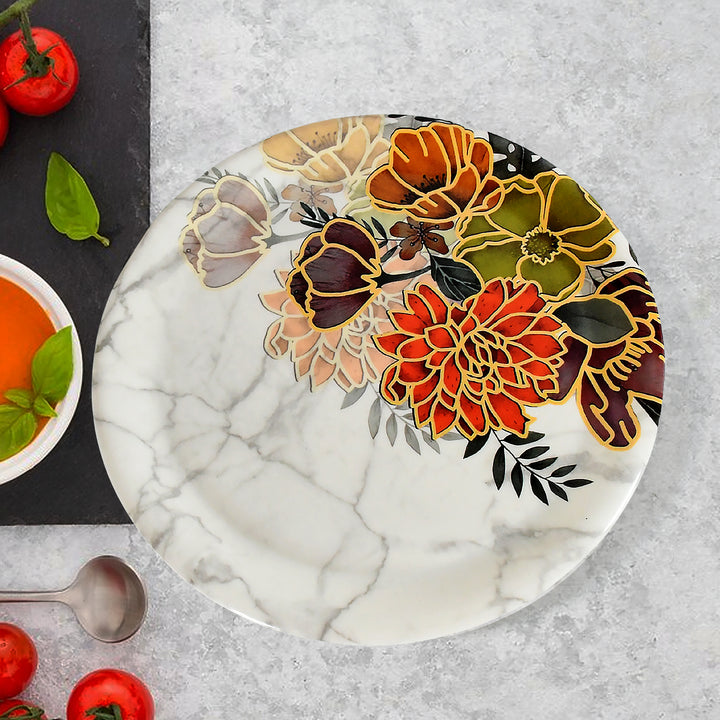 8231 Dream High Quality Plastic Dinning Dinner Set With Unique Flower Design Printed 6 Pc Plates 6 Pc Bowls And 6 Pc Serving Spoon Lightweight Round Plates And Bowls Microwave And Dishwasher Safe (18 Pcs Set) - Trendex
