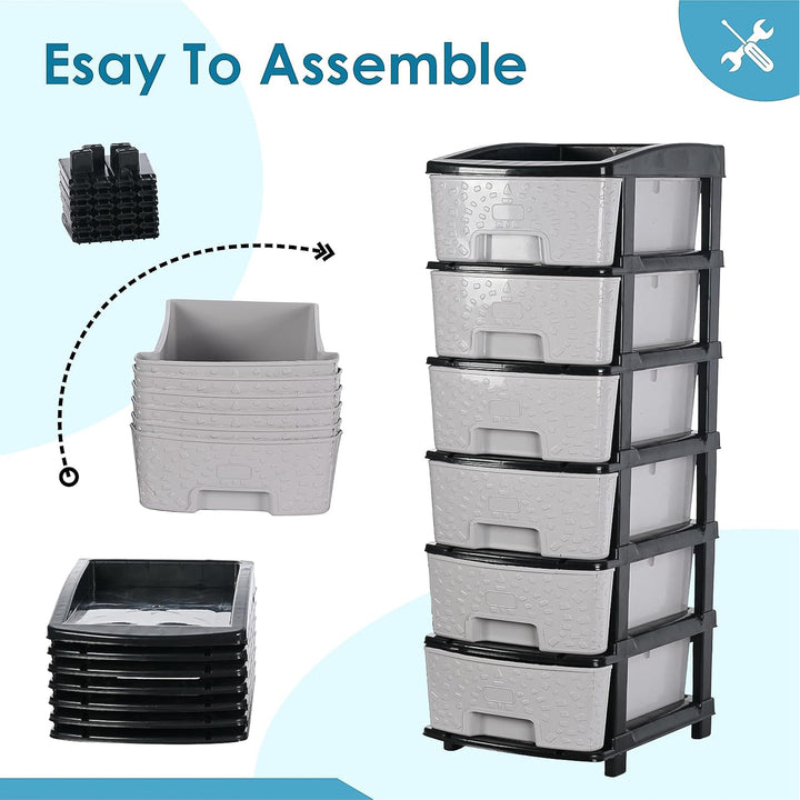 6-layer Heavy-duty Plastic Drawer Organizer Cabinet With Stone Texture Drawers - Trendex