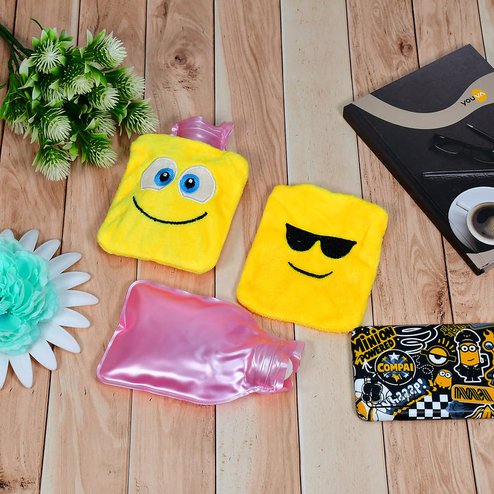 6535 1pc Mix Emoji Designs Small Hot Water Bag With Cover For Pain Relief Neck Shoulder Pain And Hand Feet Warmer Menstrual Cramps. - Trendex