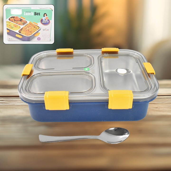 3 Compartment Transparent Stainless Steel Lunch Box For Kids - Trendex