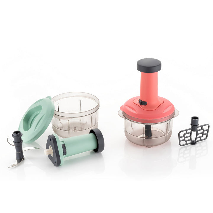 5102 2in1 Push Chopper 800ml Stainless Steel Blade Quick  Powerful Manual Hand Held Food Chopper To Chop  Cut Fruits Vegetables Herbs Onions For Salsa Salad - Trendex