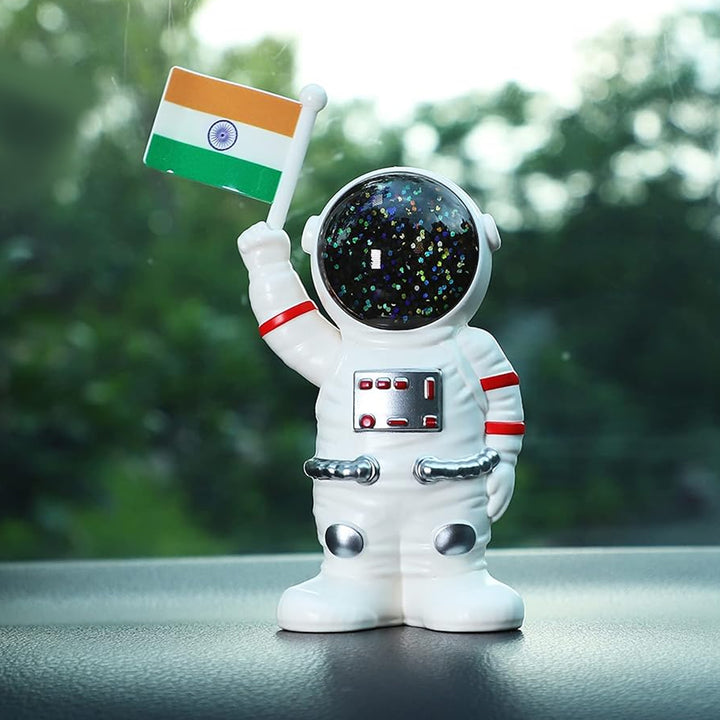 Solar Power Astronaut Ornament Moving Hand With Indian Flag (1 Pc) - Trendex