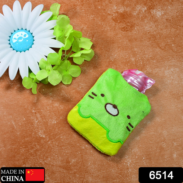 6514 Green Kitty Small Hot Water Bag With Cover For Pain Relief Neck Shoulder Pain And Hand Feet Warmer Menstrual Cramps. - Trendex