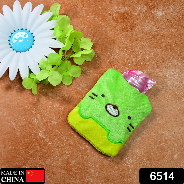 6514 Green Kitty Small Hot Water Bag With Cover For Pain Relief Neck Shoulder Pain And Hand Feet Warmer Menstrual Cramps. - Trendex