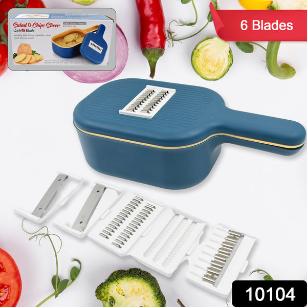 Vegetable Slicer Cutter - 6 Blades Kitchen Accessories Tools  Appliances With Container  Handle (1 Set) - Trendex