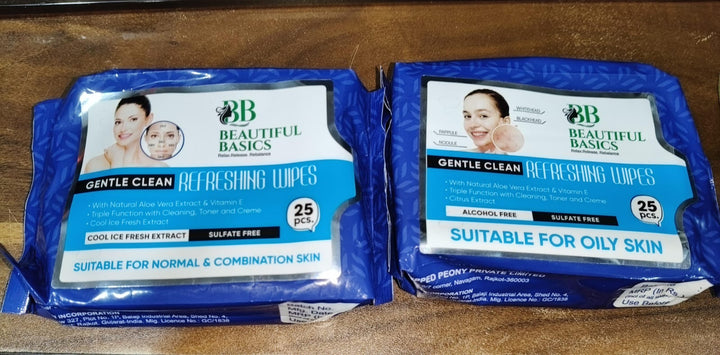 Beautiful Basics Normal  Oily Skin Face Wipes (2 Pkts X 50 Pcs Wipes) - Trendex